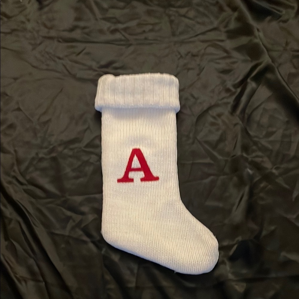 White Knit Stocking with Red Letter A